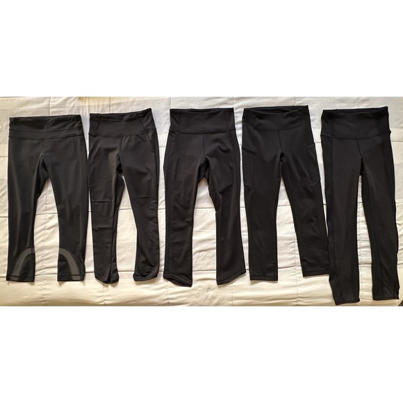 lululemon athletica Pants - Lululemon Leggings Bundle Set of 5 Lot Black All Size 2 Cropped Mesh Back Pocket